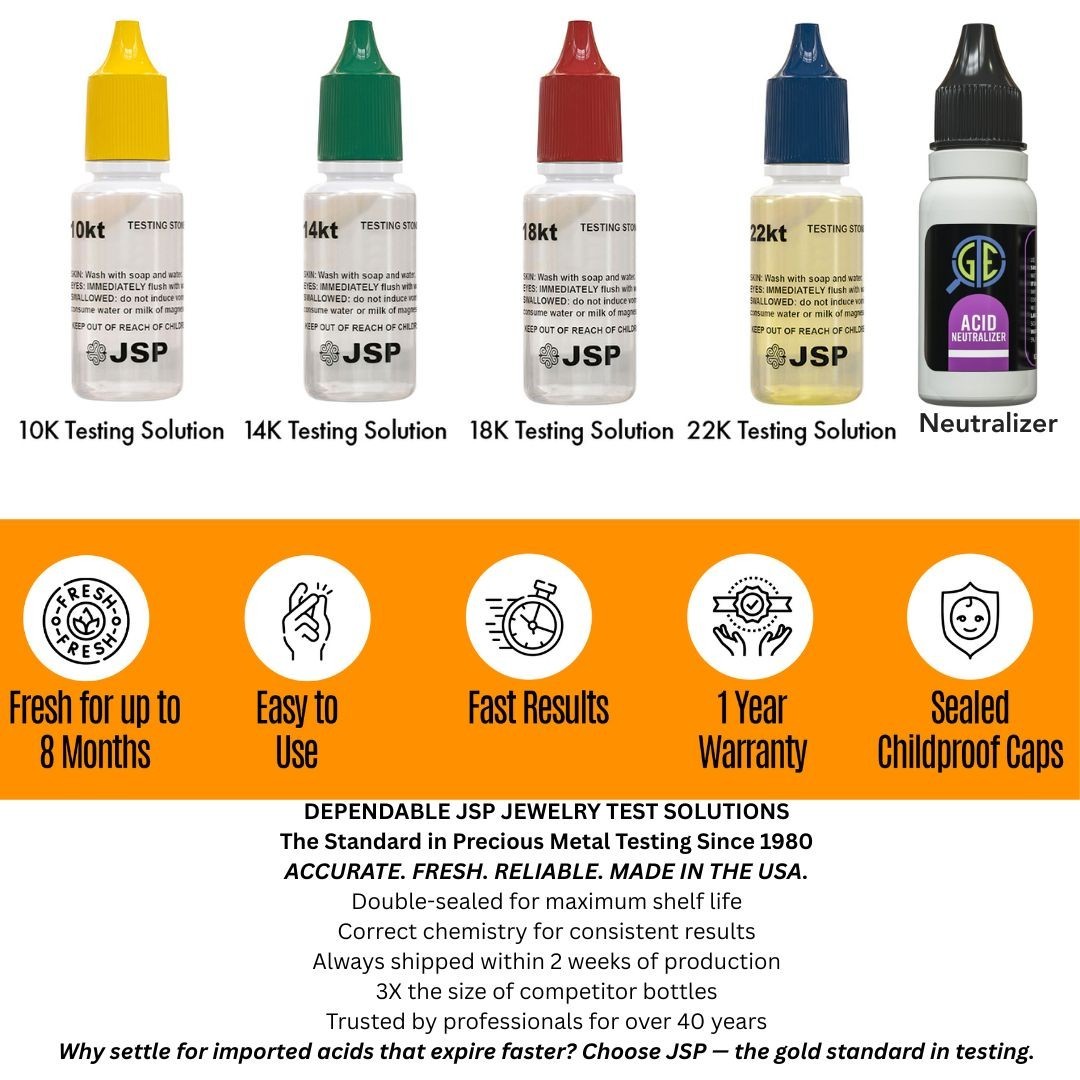 Gold Testing Kit 10k 14k 18k 22k Solutions Acids + Scratch Stone Test