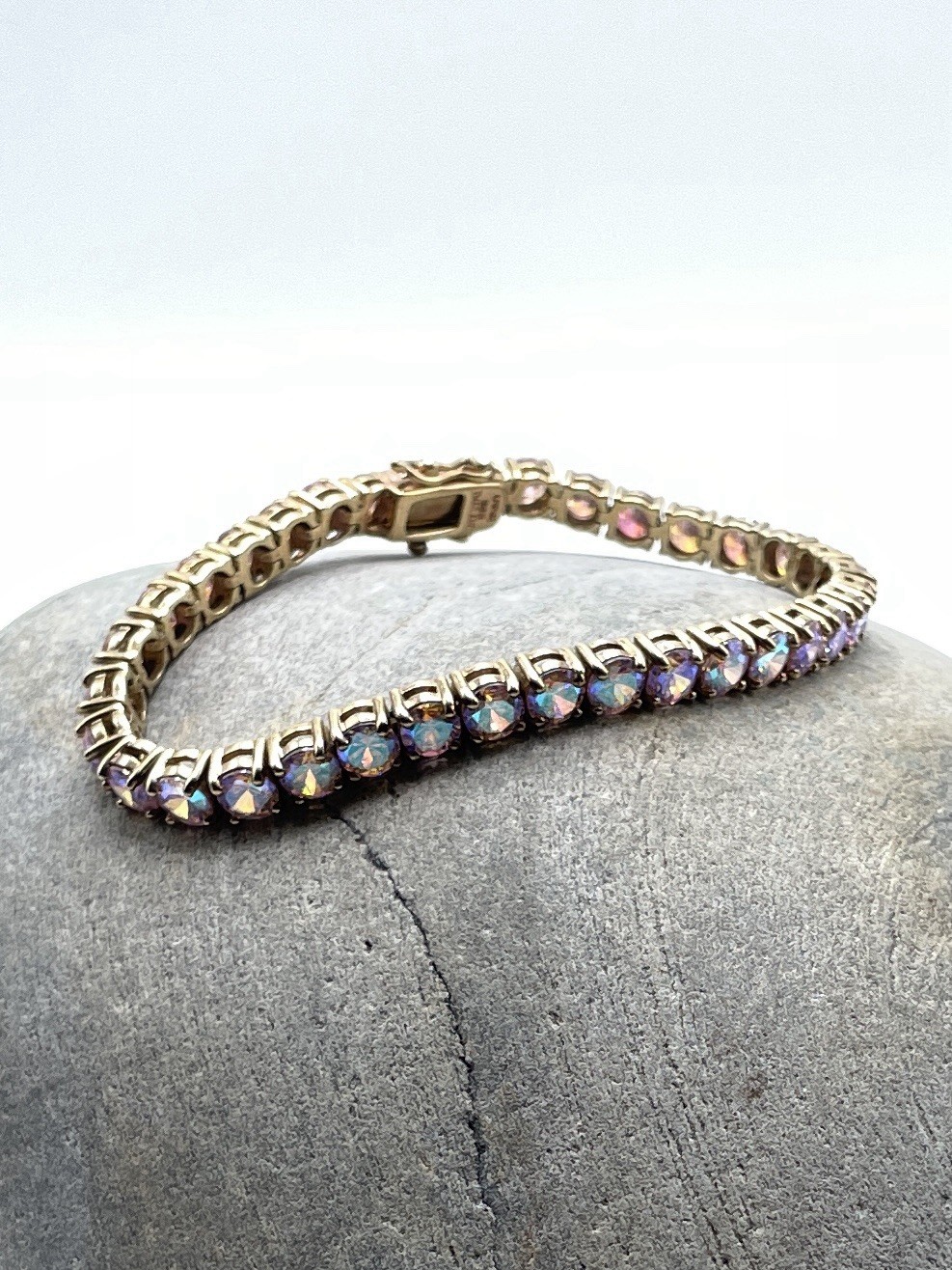 Vintage UTC Thailand 925 Gold Over Silver Rainbow Mystic Topaz Bracelet 7.7”