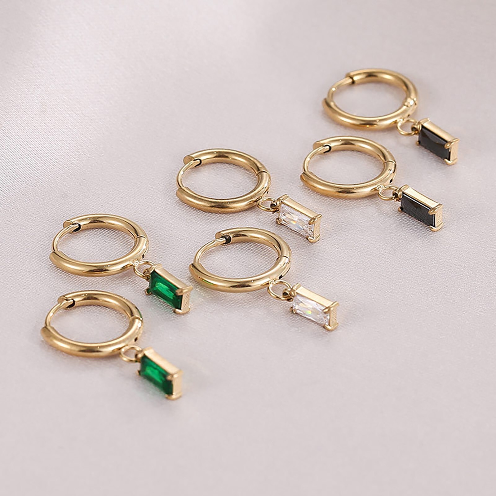 Titanium F-136 Emerald Zircon Huggies Hoop Earrings – Sold as a pair