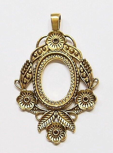 4 of 30x22mm Antique Gold Flower and Leaf Pendant Settings, 4 Cameos, Cabs Glass