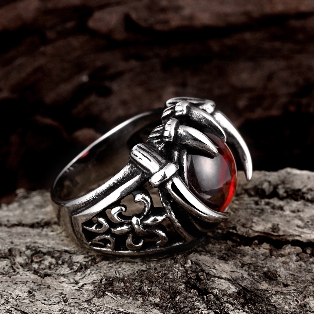 Stainless Steel Antique Gothic Biker Tribal Ring Black Red Men’s Unisex B208