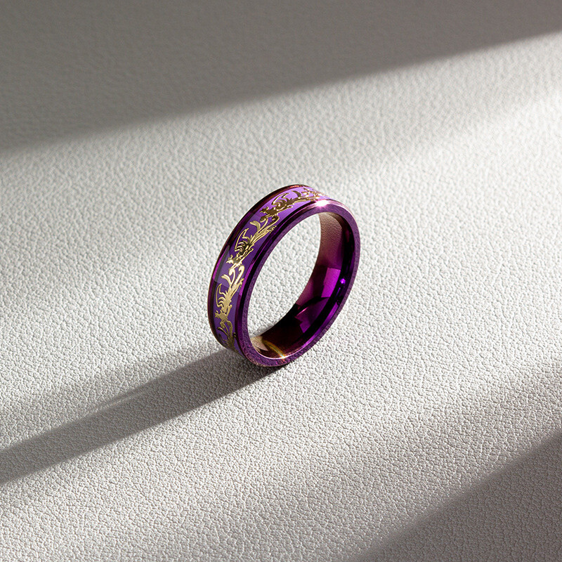 6MM&8MM Men Women Purple Red Stainless Steel Dragon Band Ring Couple Ring