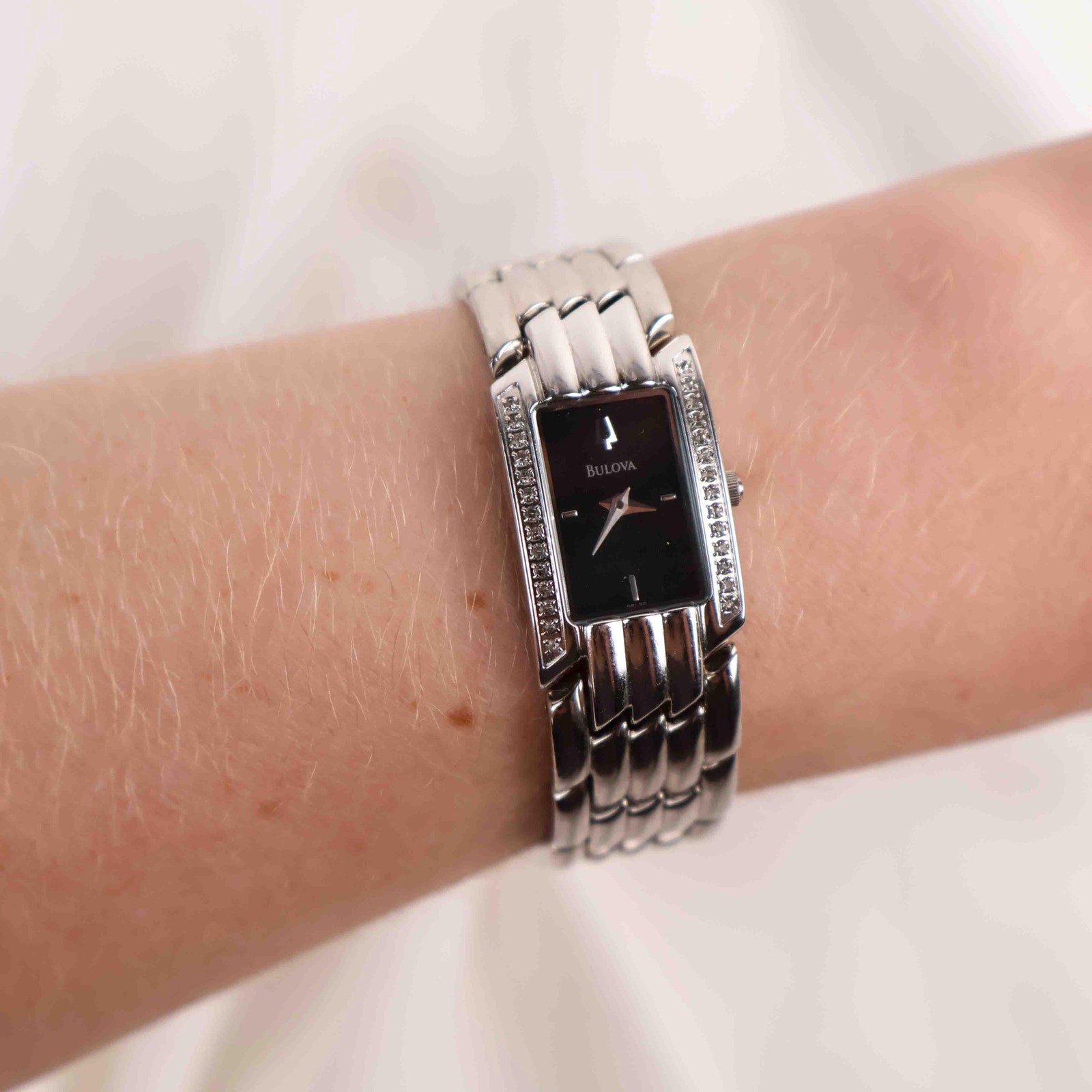 Vintage Silver Tone Bulova Watch with Rectangle Watch Face