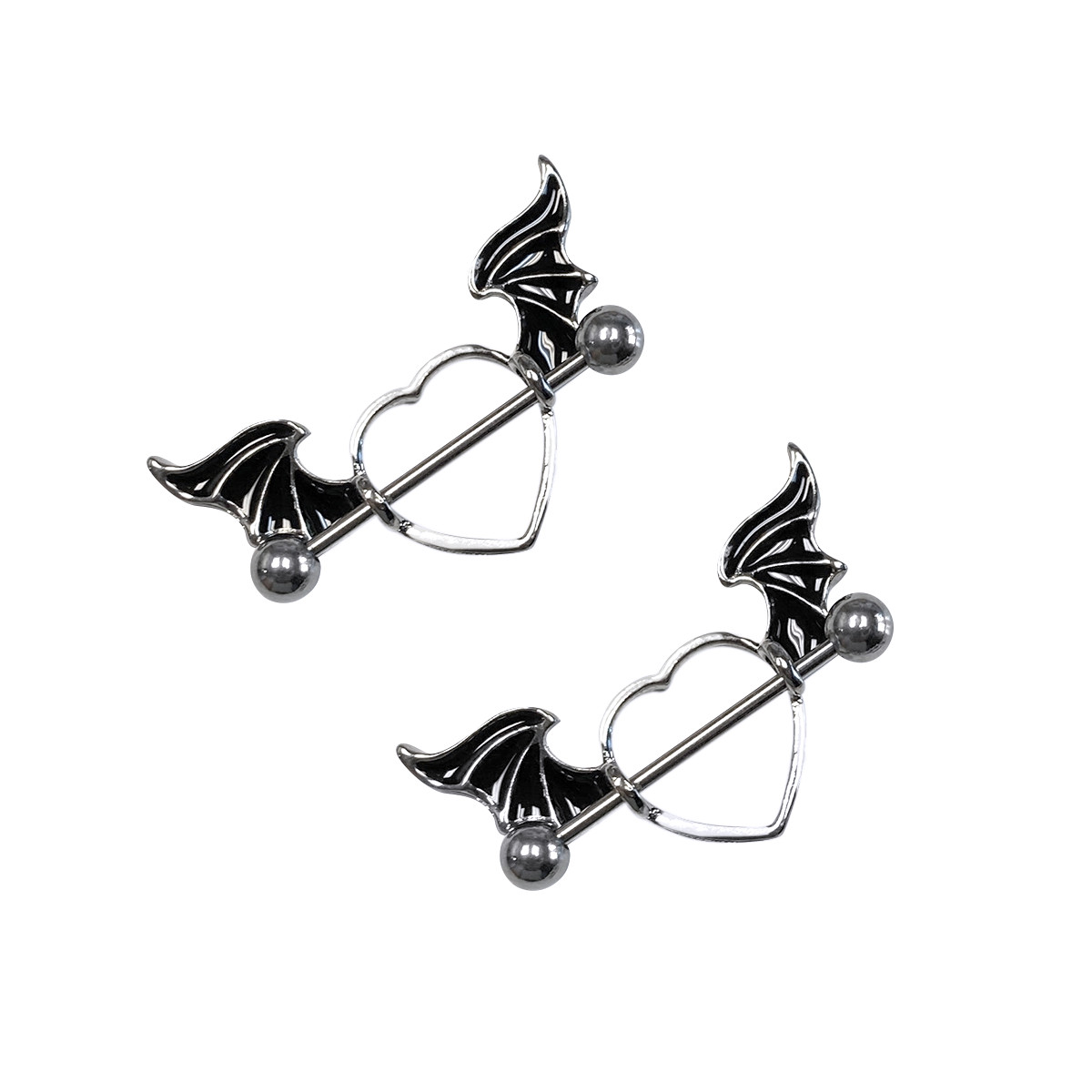 Nipple rings Barbells surgical steel Heart wings design Sold as a pair