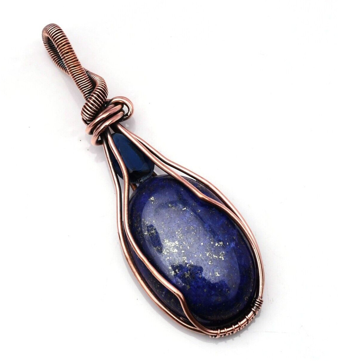 Lapis Lazuli Pendant Copper Wire Wrapped Handmade Jewelry Pendant 2.15″
