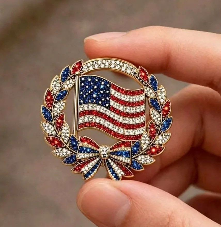 US 250th Anniversary Brooch Pin, Patriotic Bald Eagle Rhinestone Lapel Pin Jewel