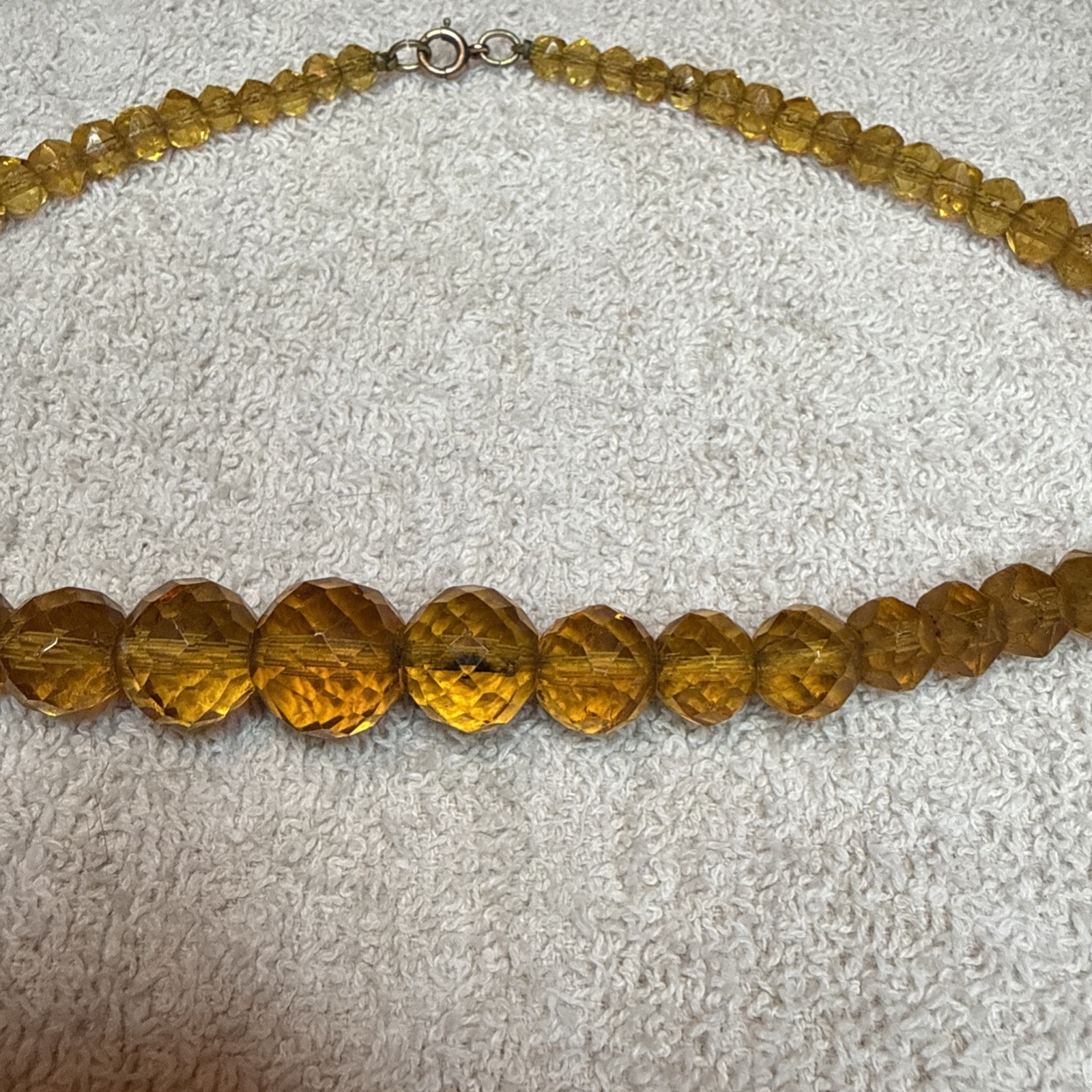Art Deco Vintage Amber Beads Beaded Necklace Faceted 15 1/2″ -See Description