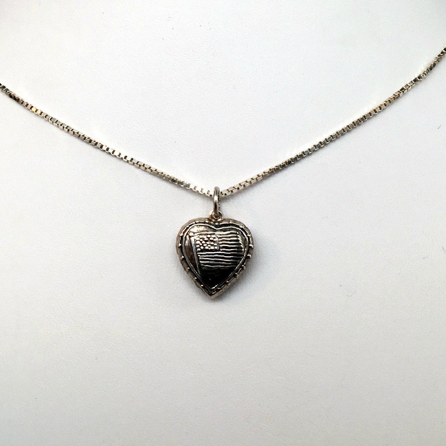 Sterling Silver AMERICAN FLAG Charm for Bracelet PUFFY HEART Medium SMALL Cute!