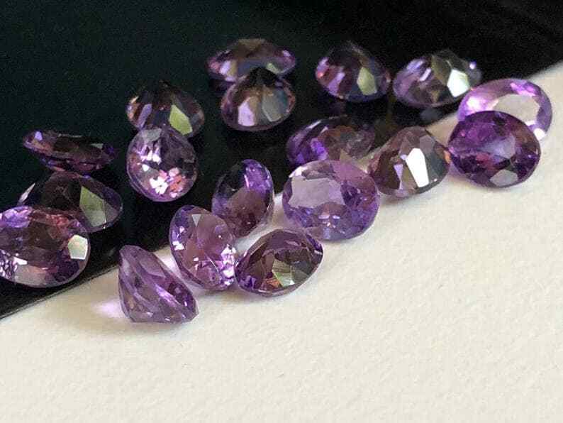 4x6mm African Amethyst Oval Cut Stone Lot, Natural Pointed Back Oval Faceted