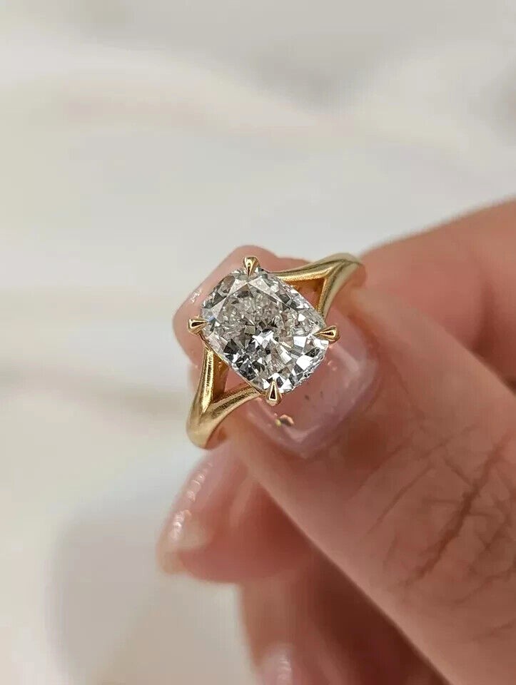 2Ct Cushion Cut Lab Grown Diamond Solitaire Engagement Ring 14K Gold IGI Certi