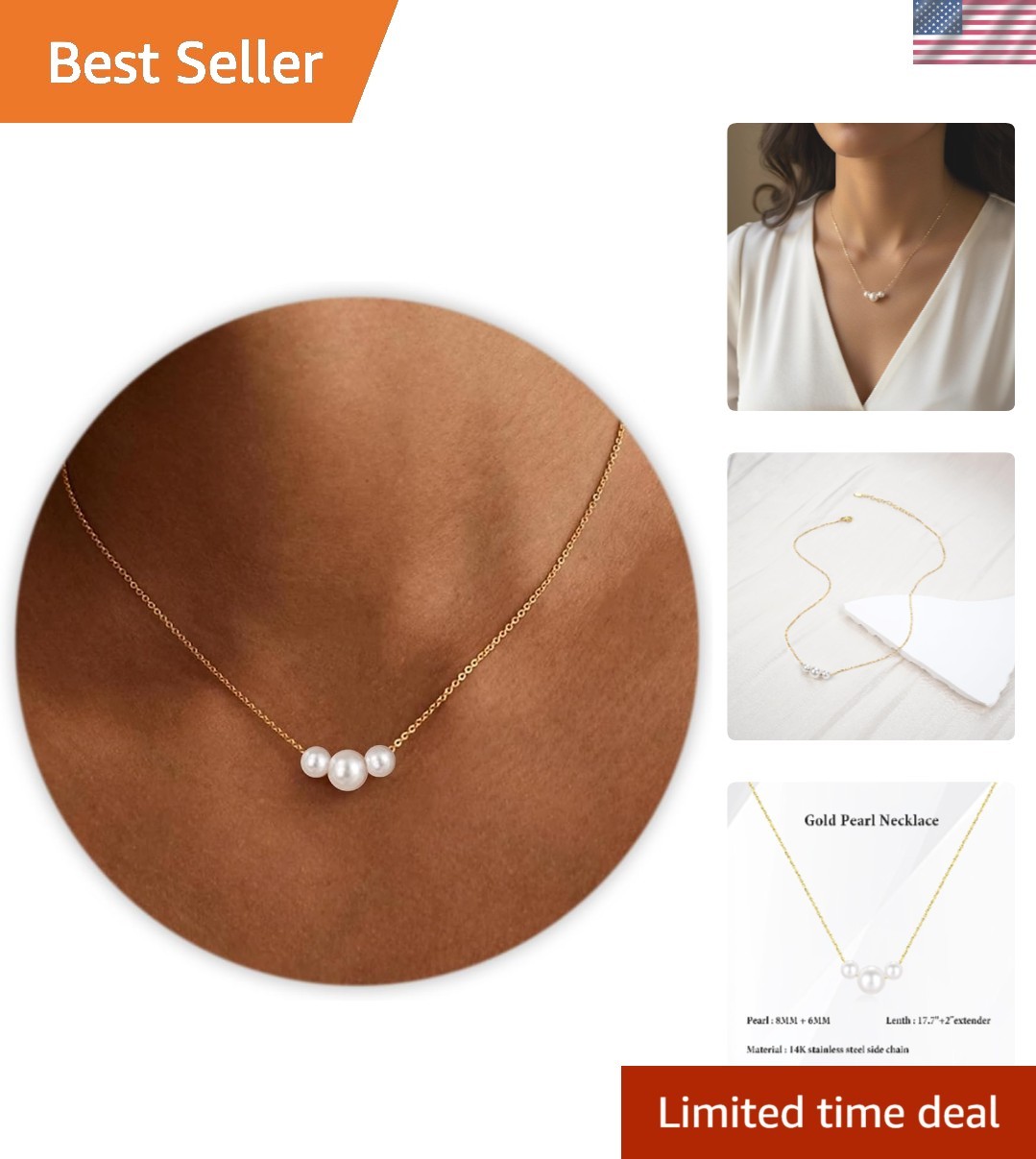 14K Gold Pearl Strand Necklace for Teens and Women – Gift for Special Occasions
