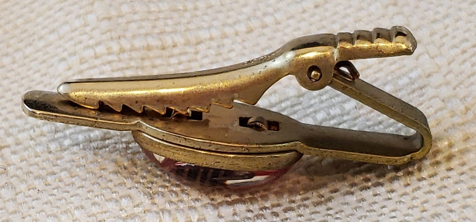 Vintage Unsigned Fly-Fishing Gold Tone Metal Tie Bar and Cufflinks Original Box