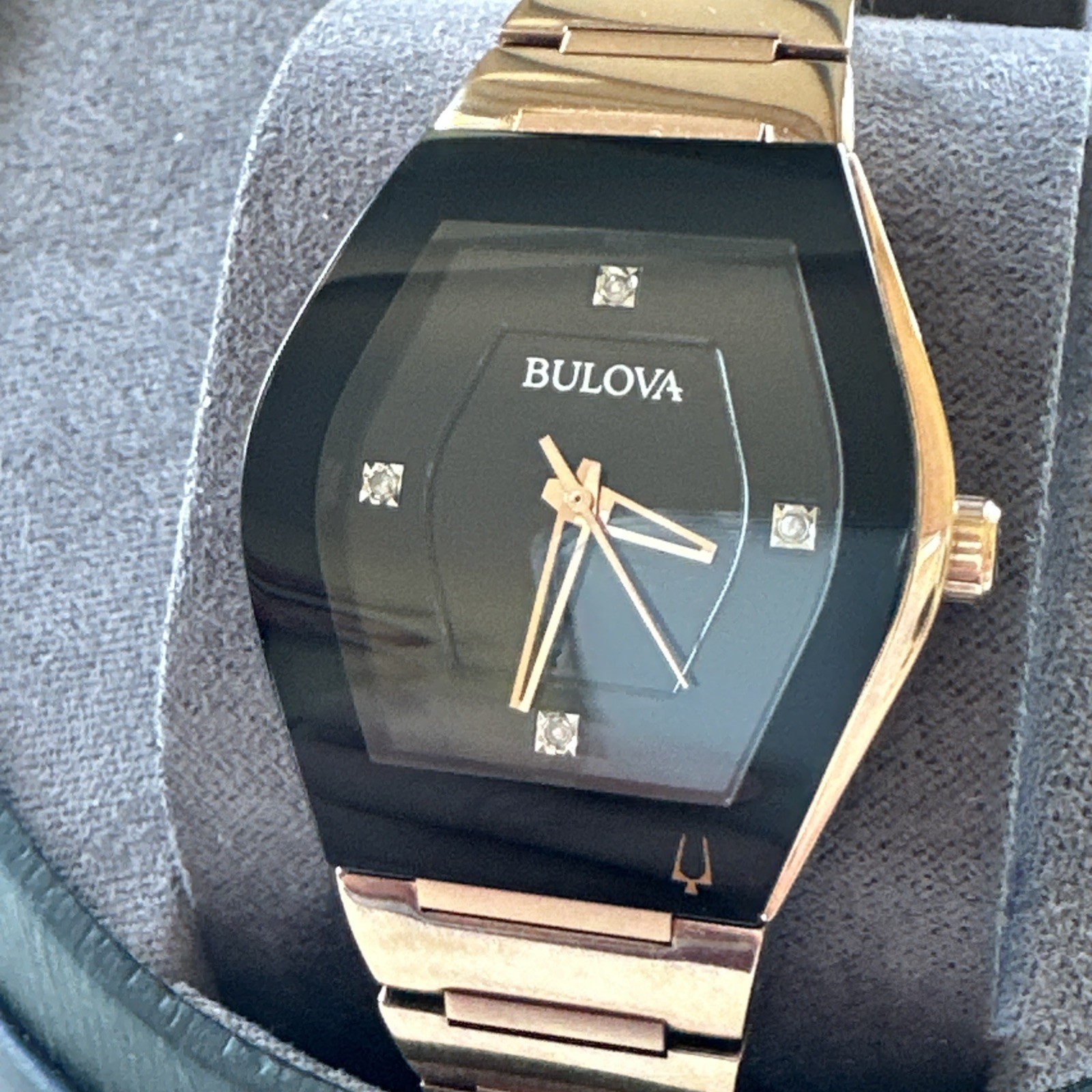 Bulova Gemini Quartz Diamond Black Dial Ladies Watch 97P158