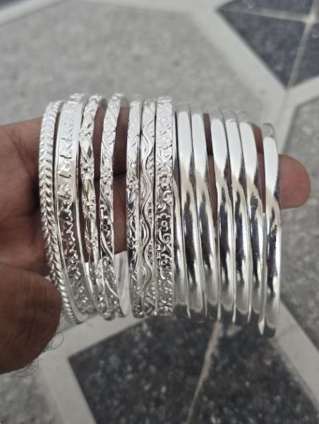 14 Pcs 925 Silver Bangle Set Mixed Design Stackable Handmade Woman Bracelets Z08