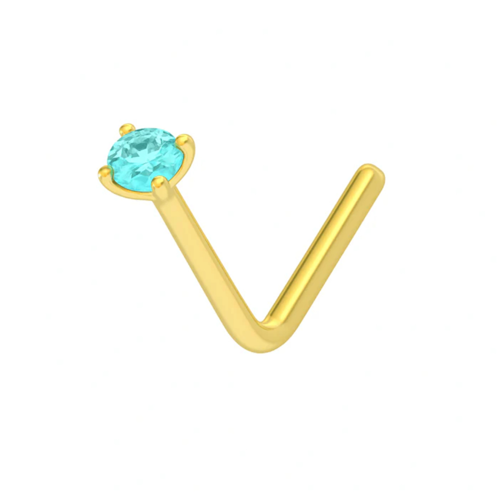 9K Solid Gold L-Bend Crystal CZ Nose Stud Pin Women’s Piercing Jewellery