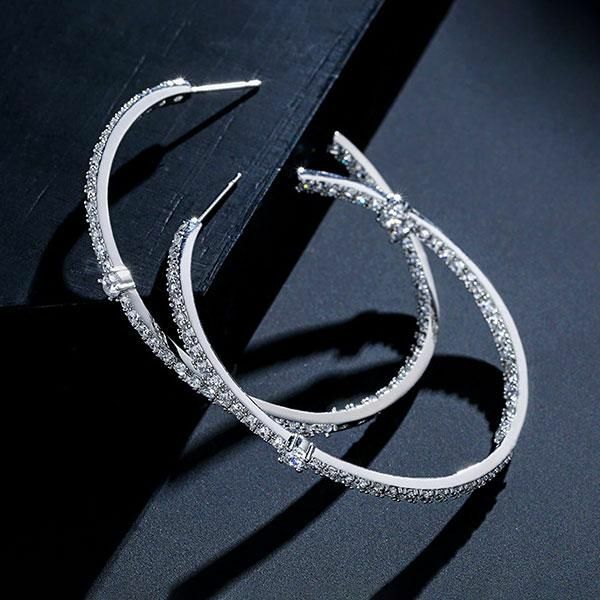 925 Sterling Silver Plated CZ Round Cut 30MM Hoop Earrings For Women