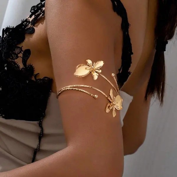 Adjustable Open Flower Bracelet Women Bangle Cuff Arm Jewelry Vintage Style