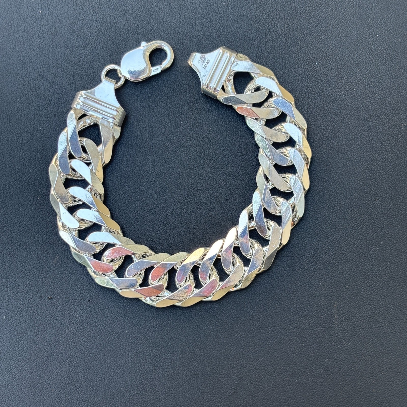16mm Double Curb Link Bracelet – Real Solid 925 Sterling Silver MADE IN ITALY