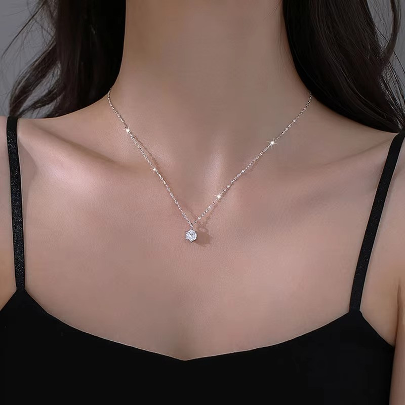 925 Sterling Silver Plated Necklace – Sparkling Zircon Clavicle Chain Jewelry