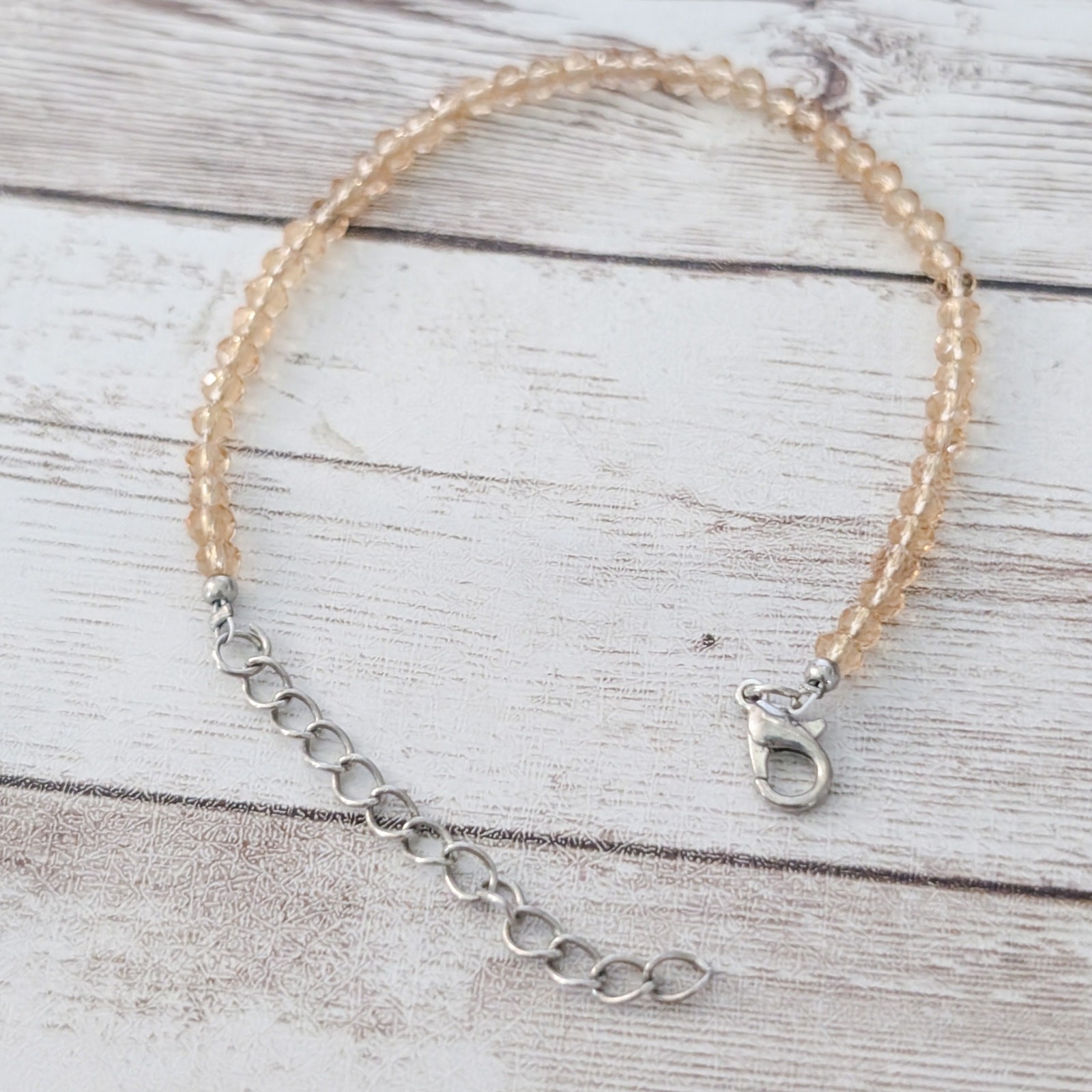 Beaded Clasp Bracelet with Extender – Very Light Dusky Amber Tone Shade