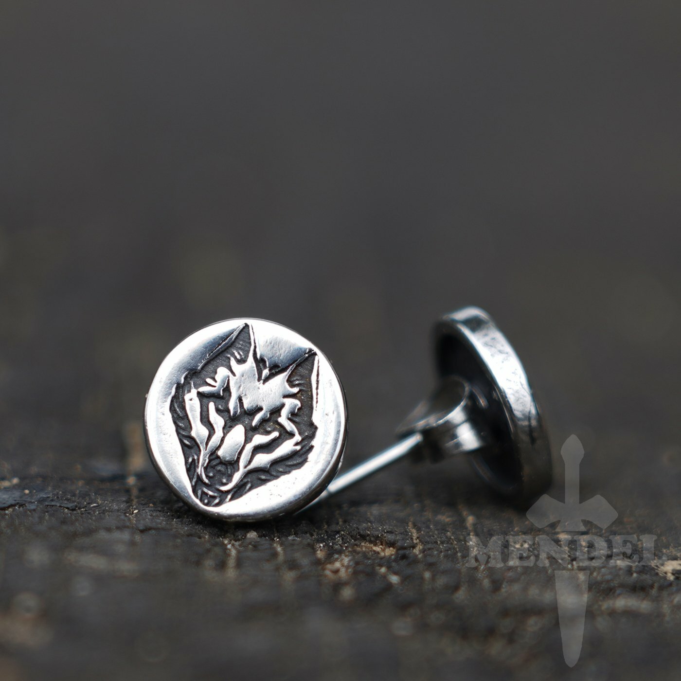 MENDEL Male Mens Viking Wolf Earring Stainless Steel Earrings For Men Women Set