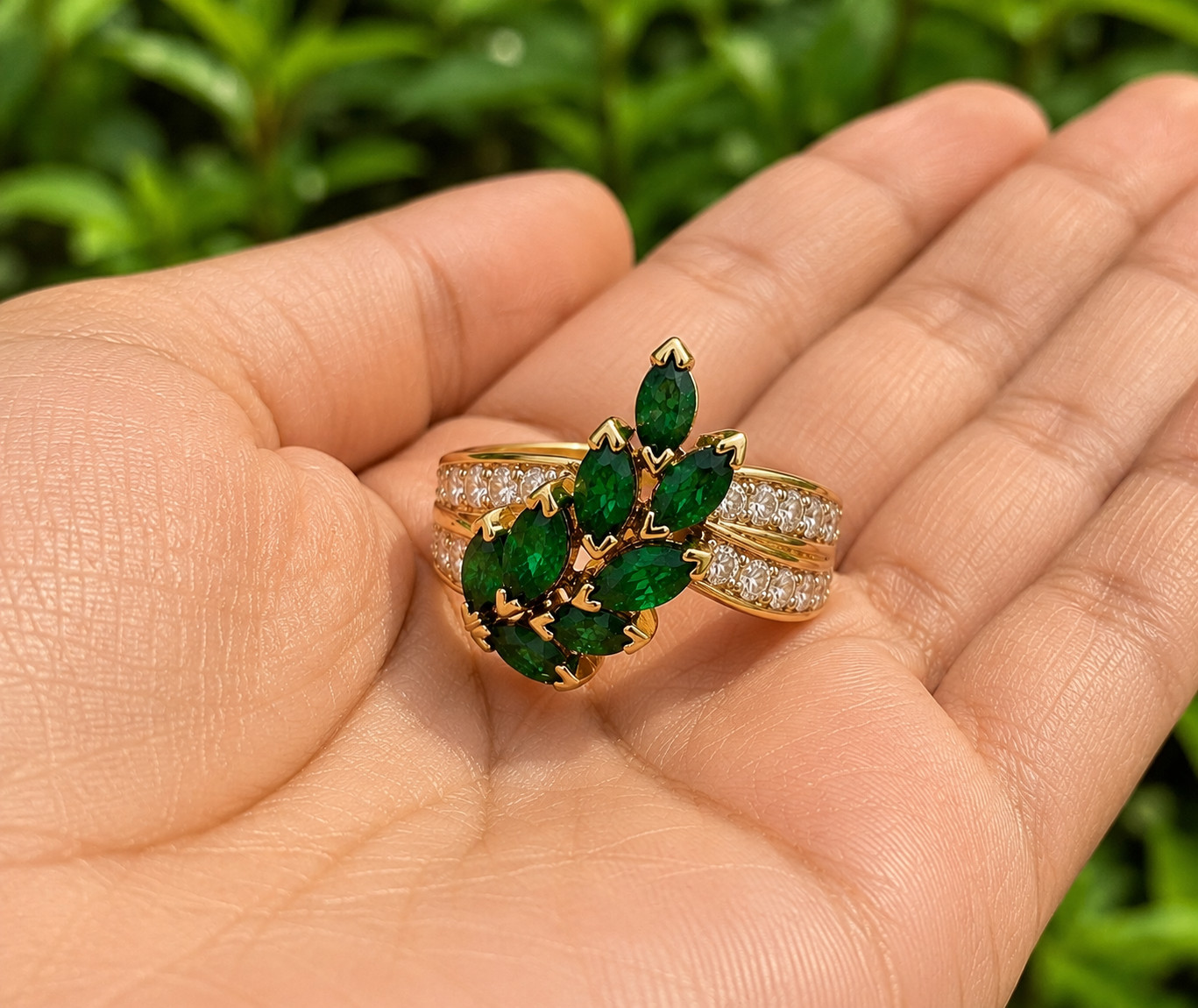 2Ct Marquise Lab Created Green Emerald Wedding Band Ring 14K Yellow Gold Plated