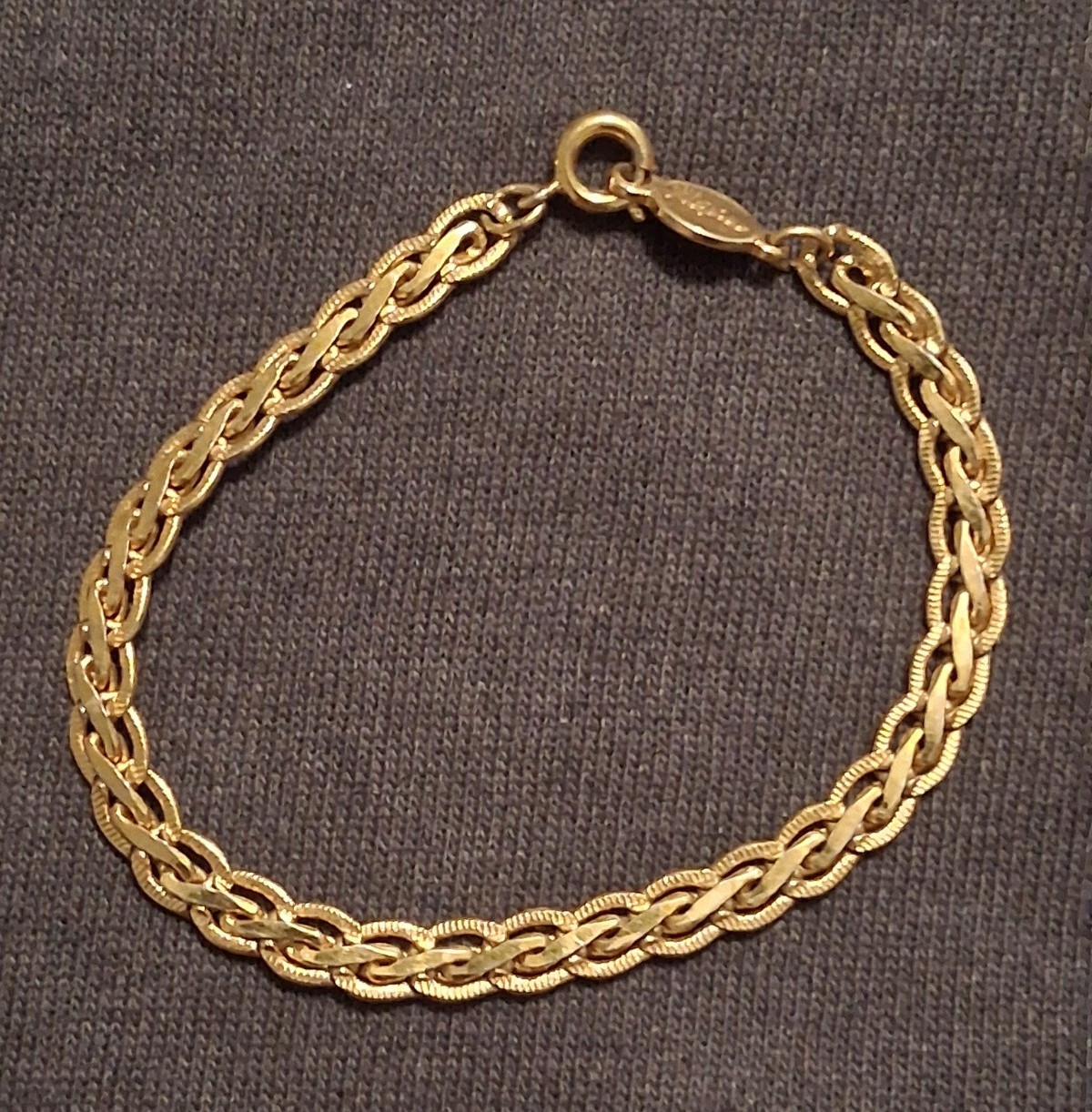 Vintage NAPIER Gold Tone Braided Chevron Link Chain Bracelet Signed Retro 1980s