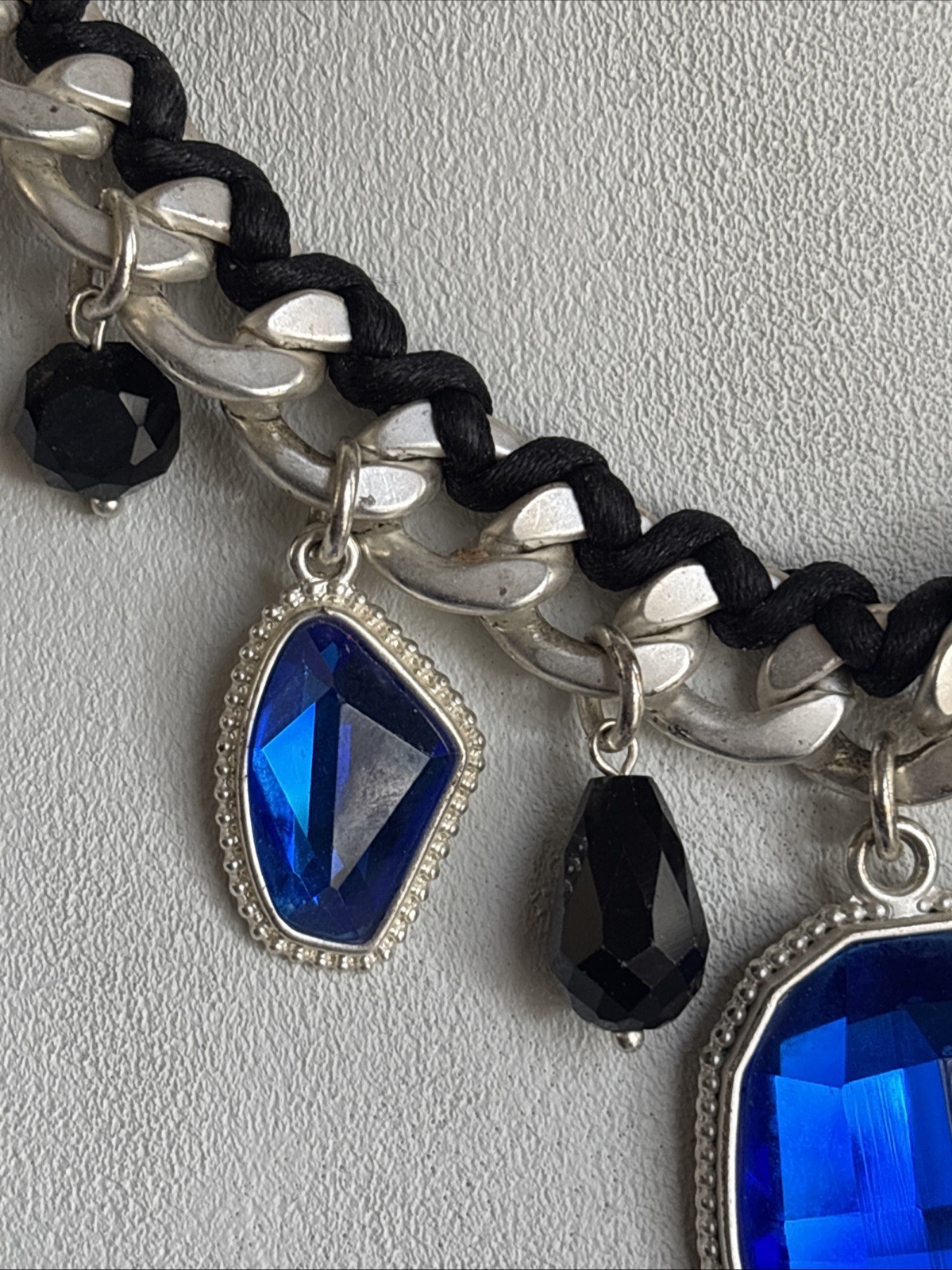 Park Lane Fascinated Necklace Satin Brushed Silver Tone Blue Black & Bns Earring