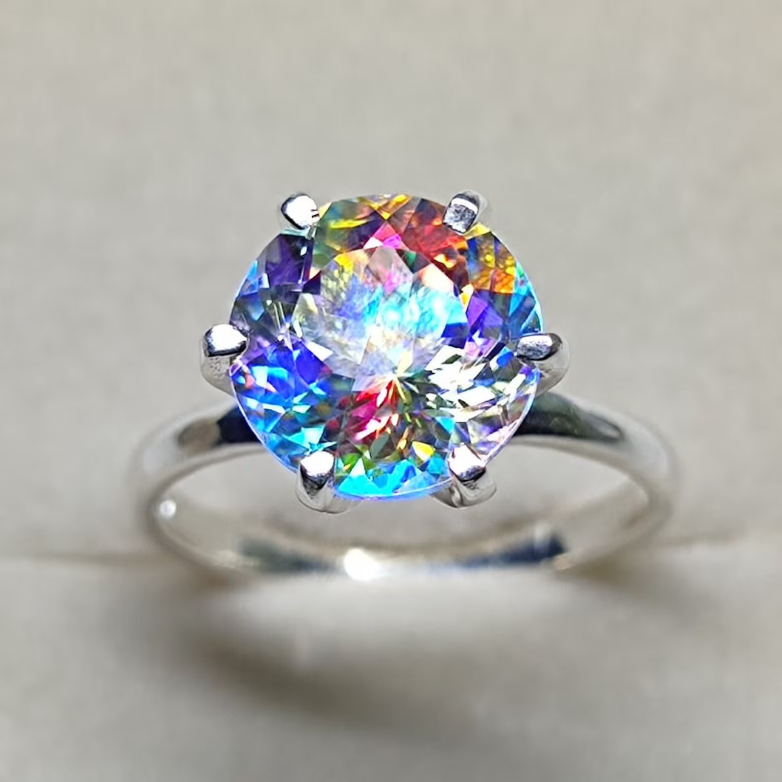 6 Ct Natural GIE Certified Bi-Color Mystic Ring 925 Silver Ring Size 9 Gemstone
