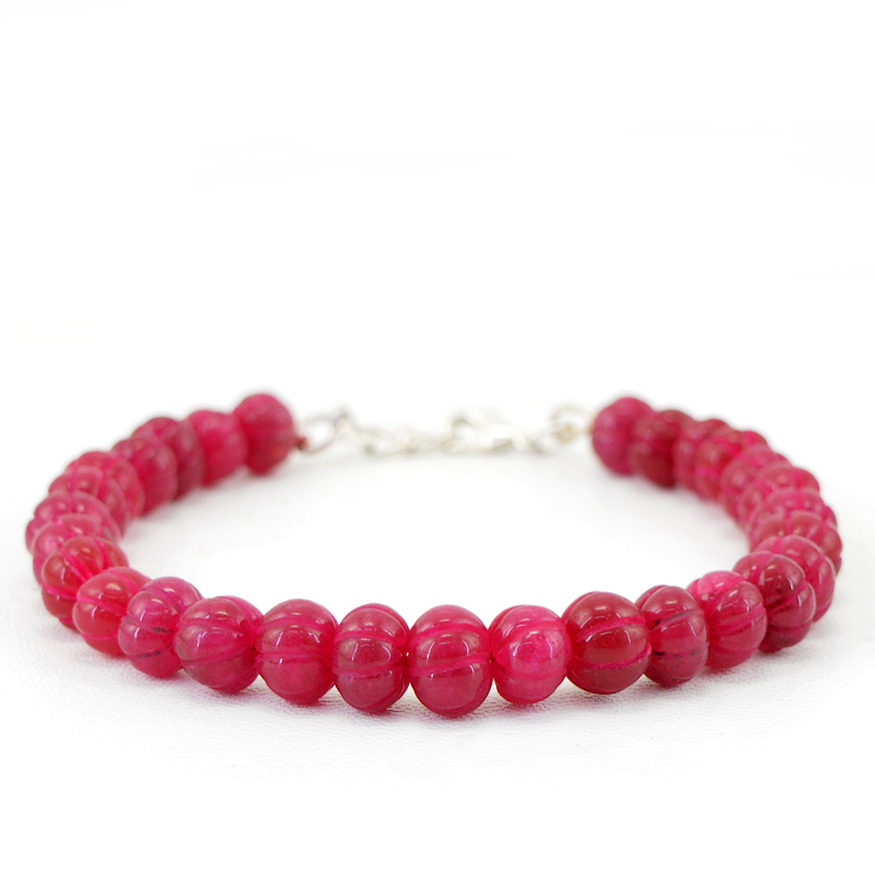 132.90 CTS EARTH MINED ENHANCED RUBY ROUND CARVED BEADS BRACELET – LOWEST PRICE
