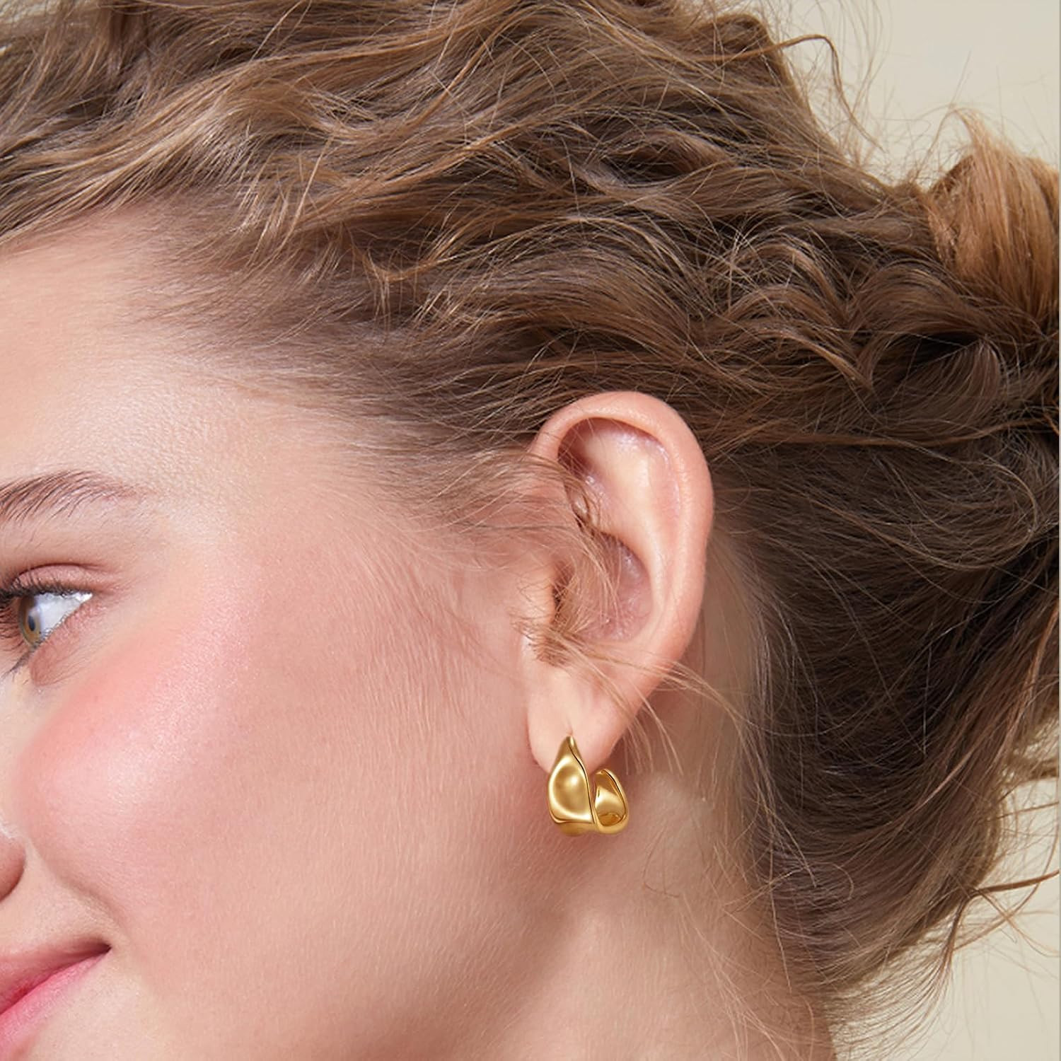 Chunky Gold Earrings for Women, 14K Gold/Silver Plated Statement Geometric Dangl