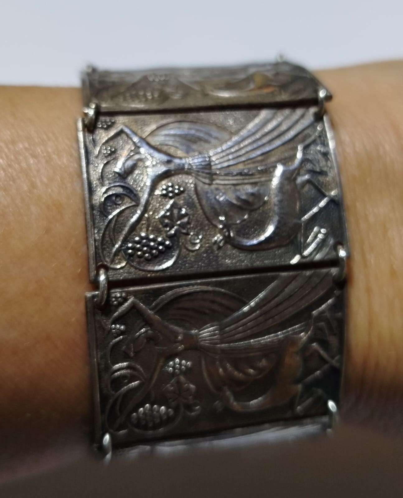 Armenian silver-plated metal bracelet, signed, 8 panels