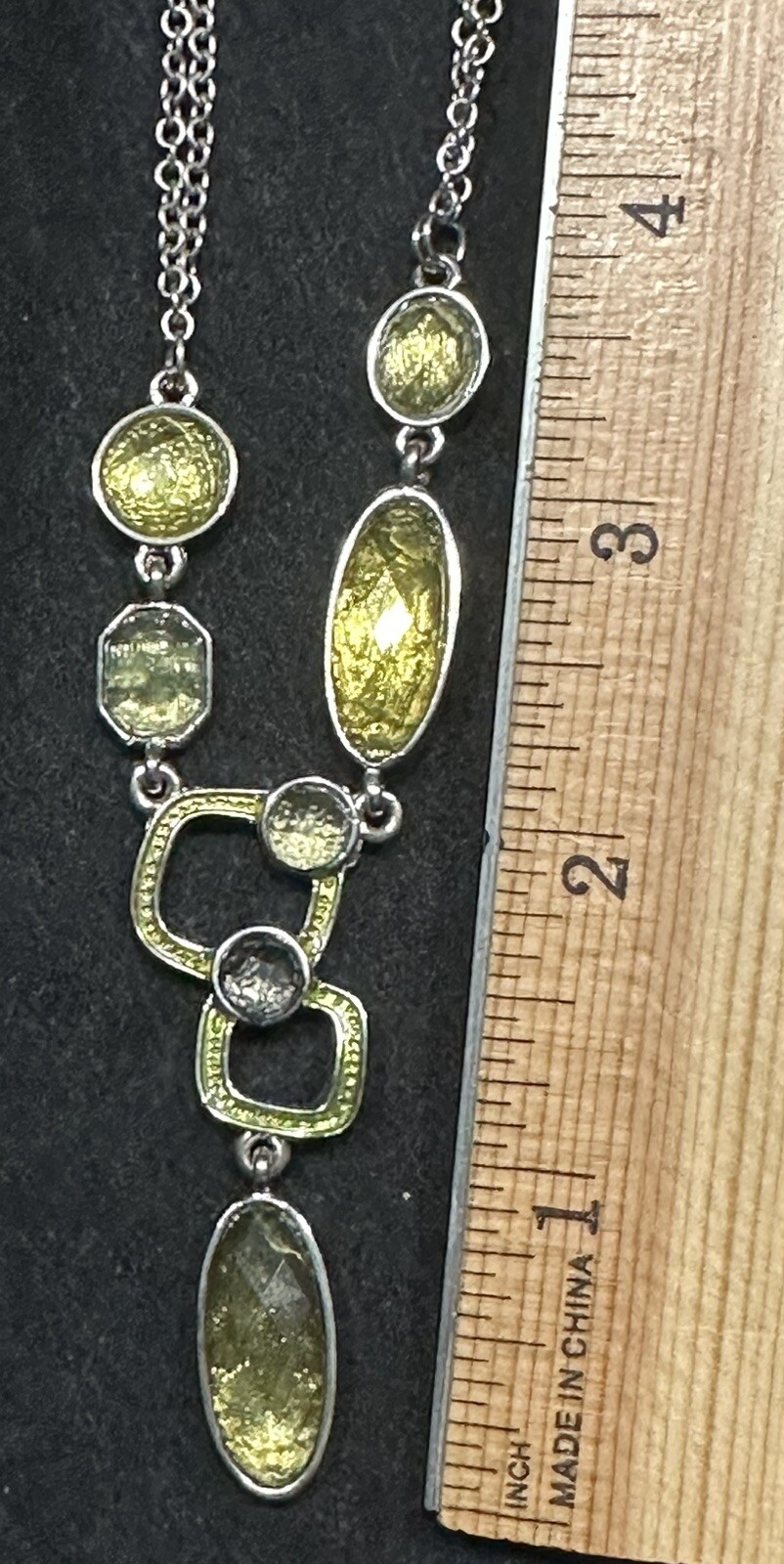 Lia Sophia Silver Tone Green Foil Backed Crystal Multi-strand Necklace 19” NEW