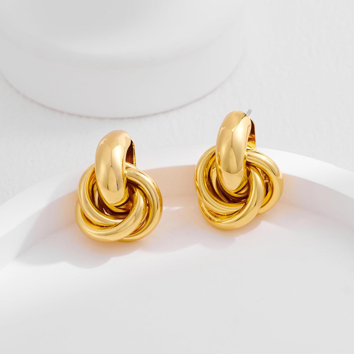 Gold Geometric Drop Dangle Earrings for Women Chunky Trendy Knot Stud Small Twis
