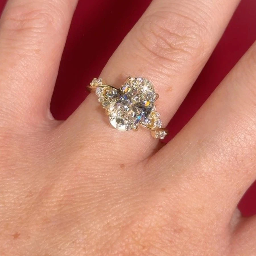 2.20 Ct Oval Cut Natural Diamond Wedding Ring 14K Yellow Gold