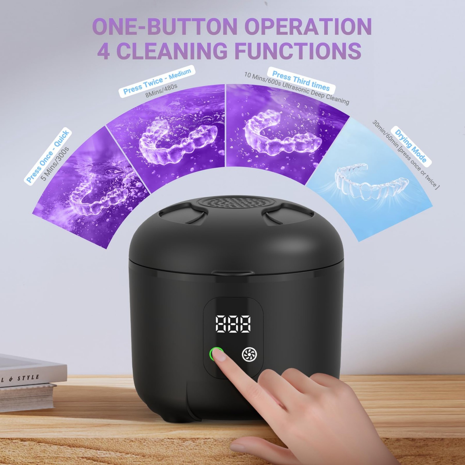 Portable Ultrasonic Cleaner 25W – Multi-Mode 45KHz for Dentures, Braces, Jewelry