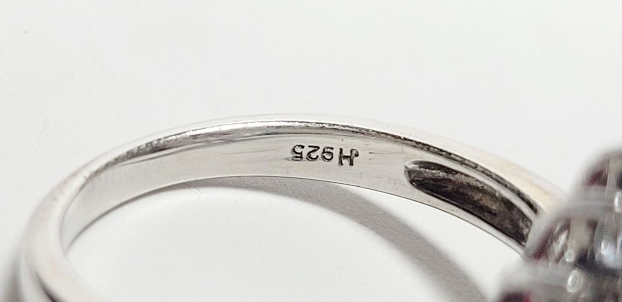 925 sterling silver Lab-Creation Ruby and Colorless Topaz ring size 6.75