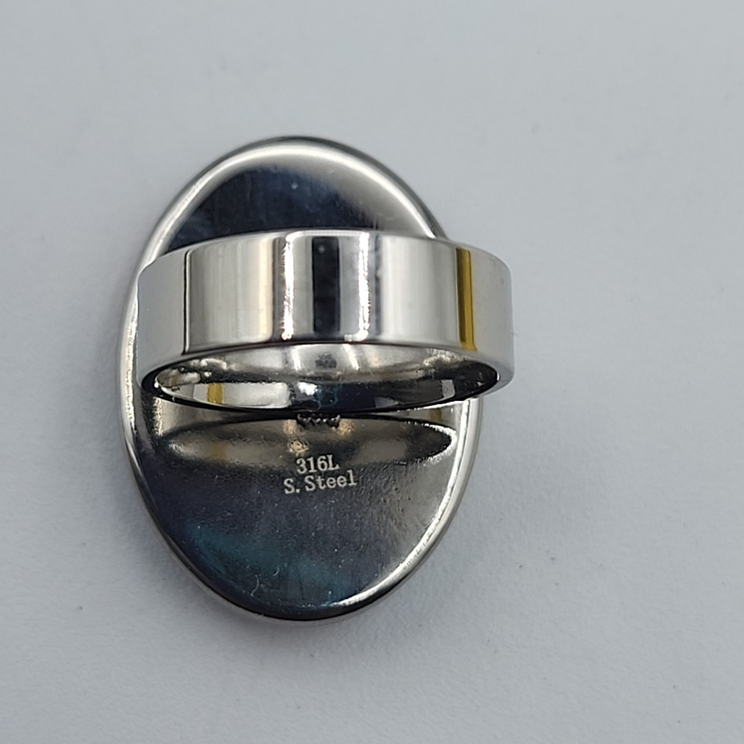 Multicolor Millefiori Murano Glass Stainless Steel Cocktail Ring Size 8, Italy