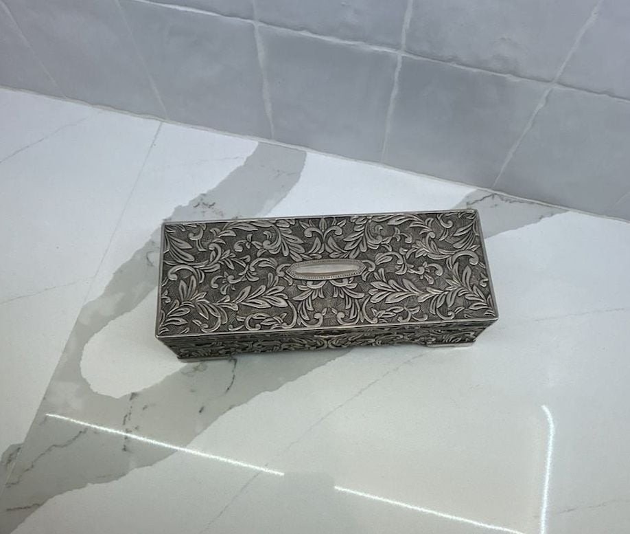 Vintage Godinger Silver Plated Ornate Embossed Jewelry Box with Mirror