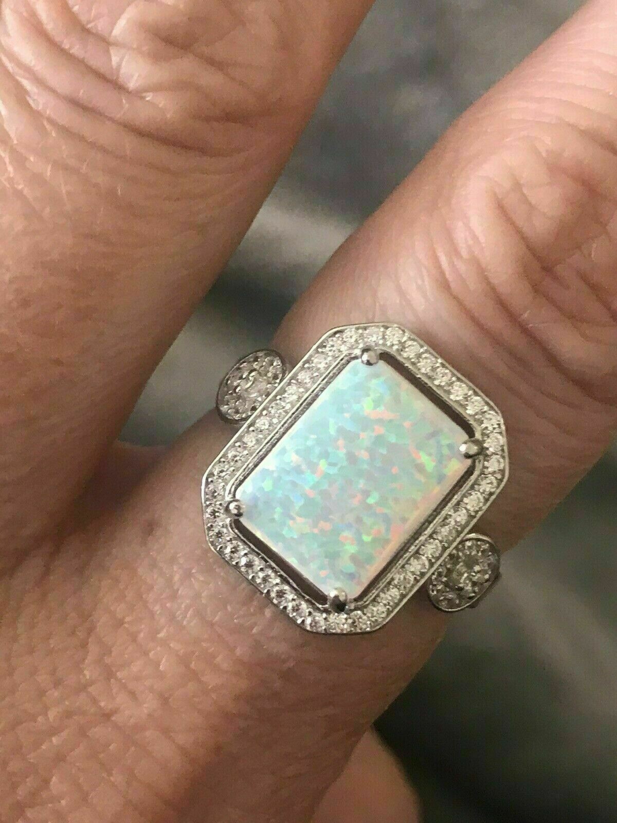 2Ct Emerald Cut Simulated Pretty Opal Halo Ring 14k Yellow Gold Plated Silver