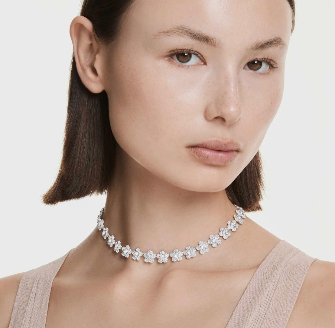 Swarovski Ariana Grande x Swarovski Necklace, Round Cut, Flower, White, Rhodium