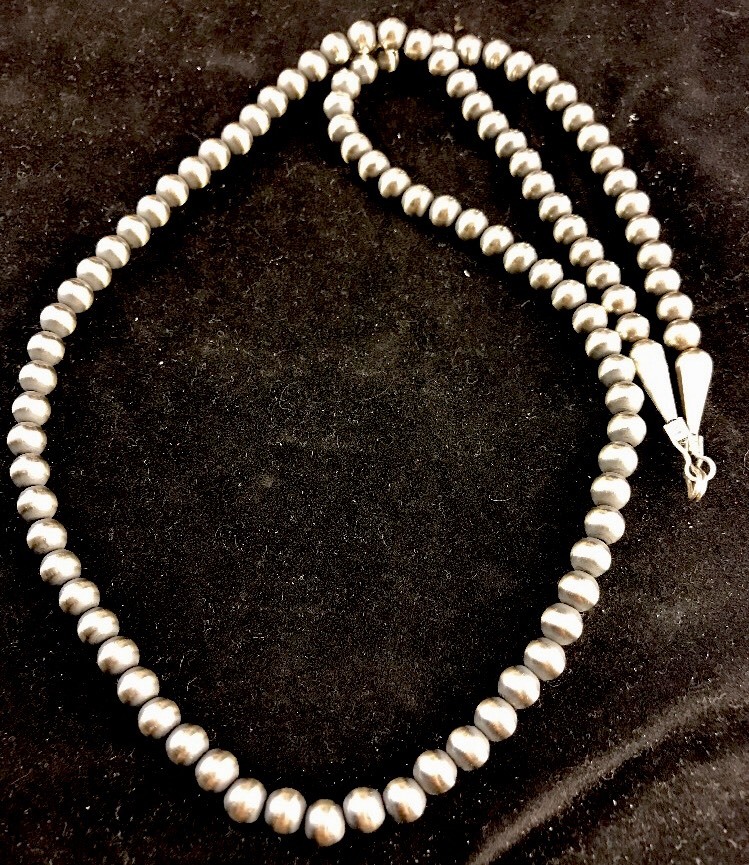 Southwestern 3mm Sterling Silver Pearls 20″ Hook Eye Cone Necklace