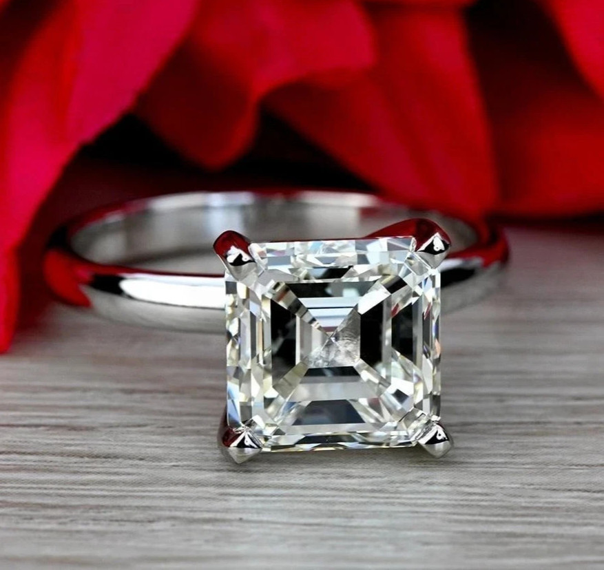RARE 3.00 Ct Certified White Diamond Asscher Cut Solitaire Ring 925 Silver