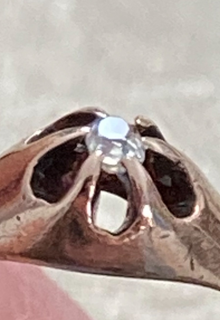 Antique Belcher 10K Rose Gold Old Mine Cut Diamond RING, Size 6.5, 1.6 Grams