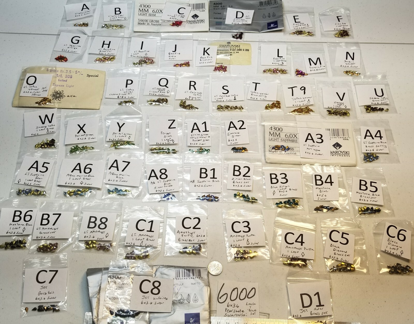 Vtg 6×3.6mm Pear Swarovski Rhinestone Loose & 6x4mm brass set Jewelry Repair Lot