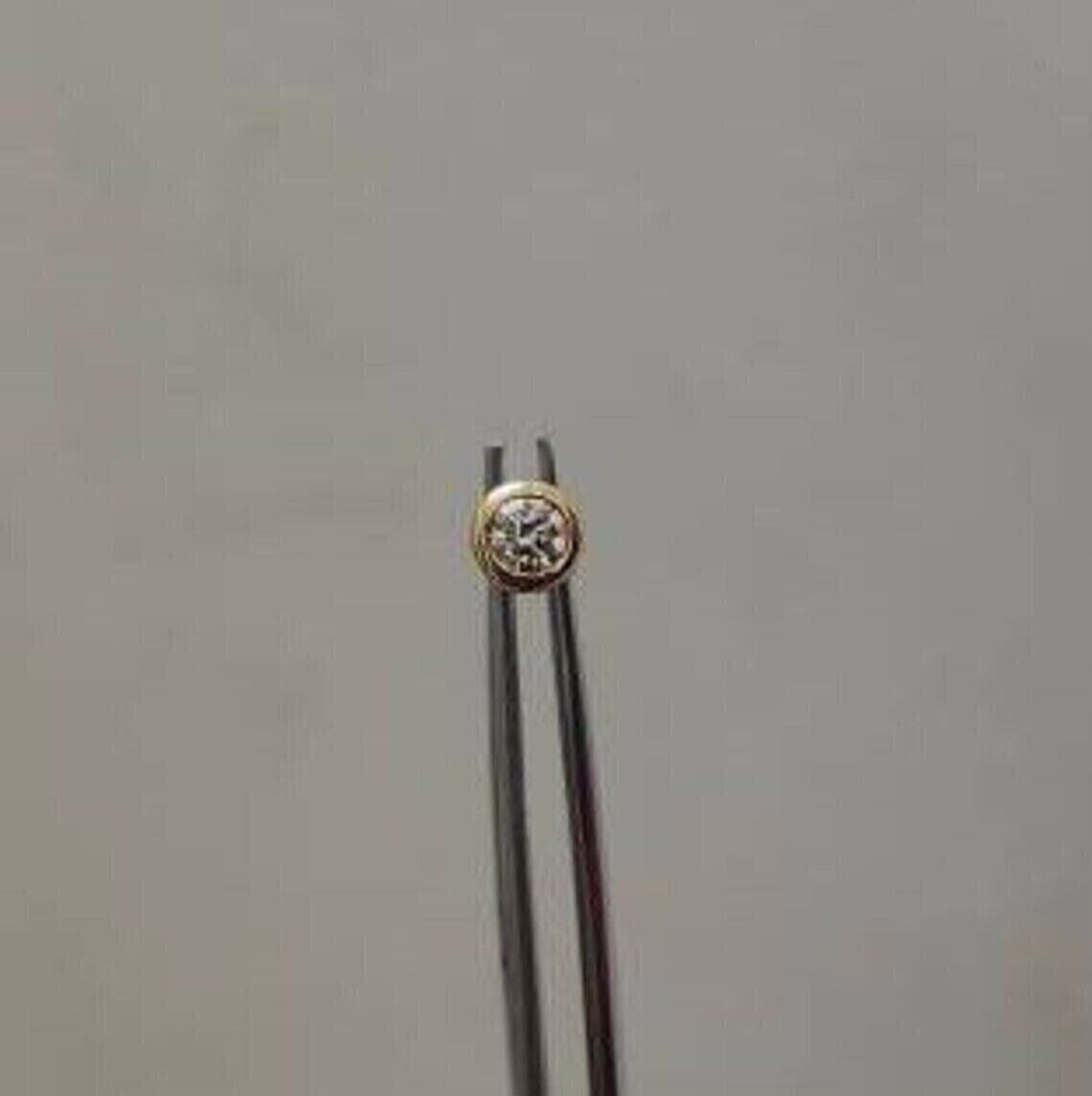 0.06 CT Round Cut Natural Diamond Bezel Set Nose Piercing Pin 14K Yellow Gold