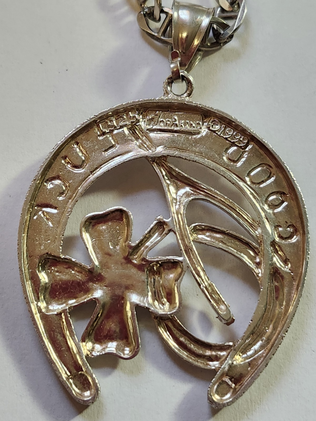Mens Sterling Silver Pendant And Anchor Chain 43.8 Grams 1990s 22.5 Inch Chain