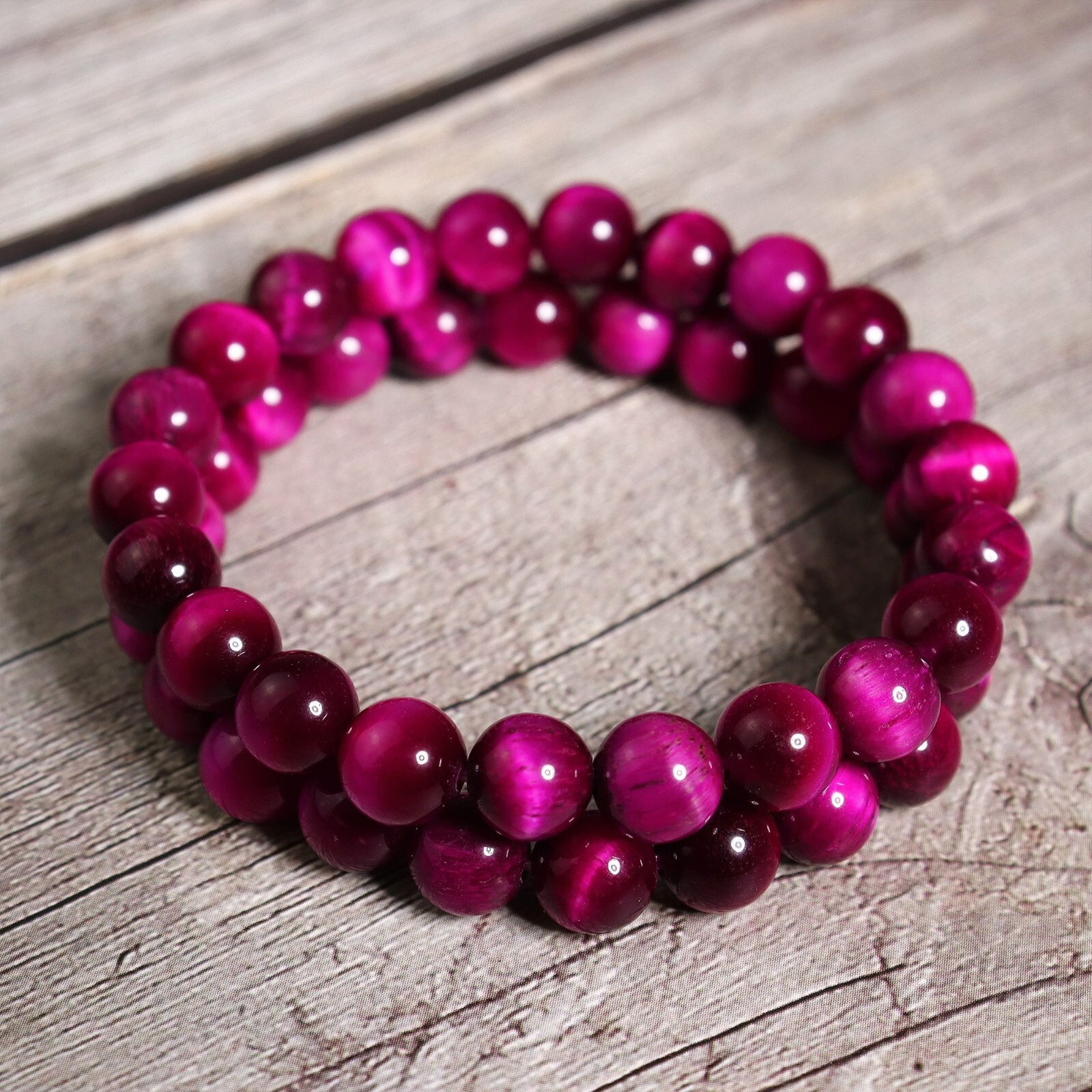 Hot Pink Tiger Eye 8mm Beads Healing Balance Chakra Gemstone Stretchy Bracelet