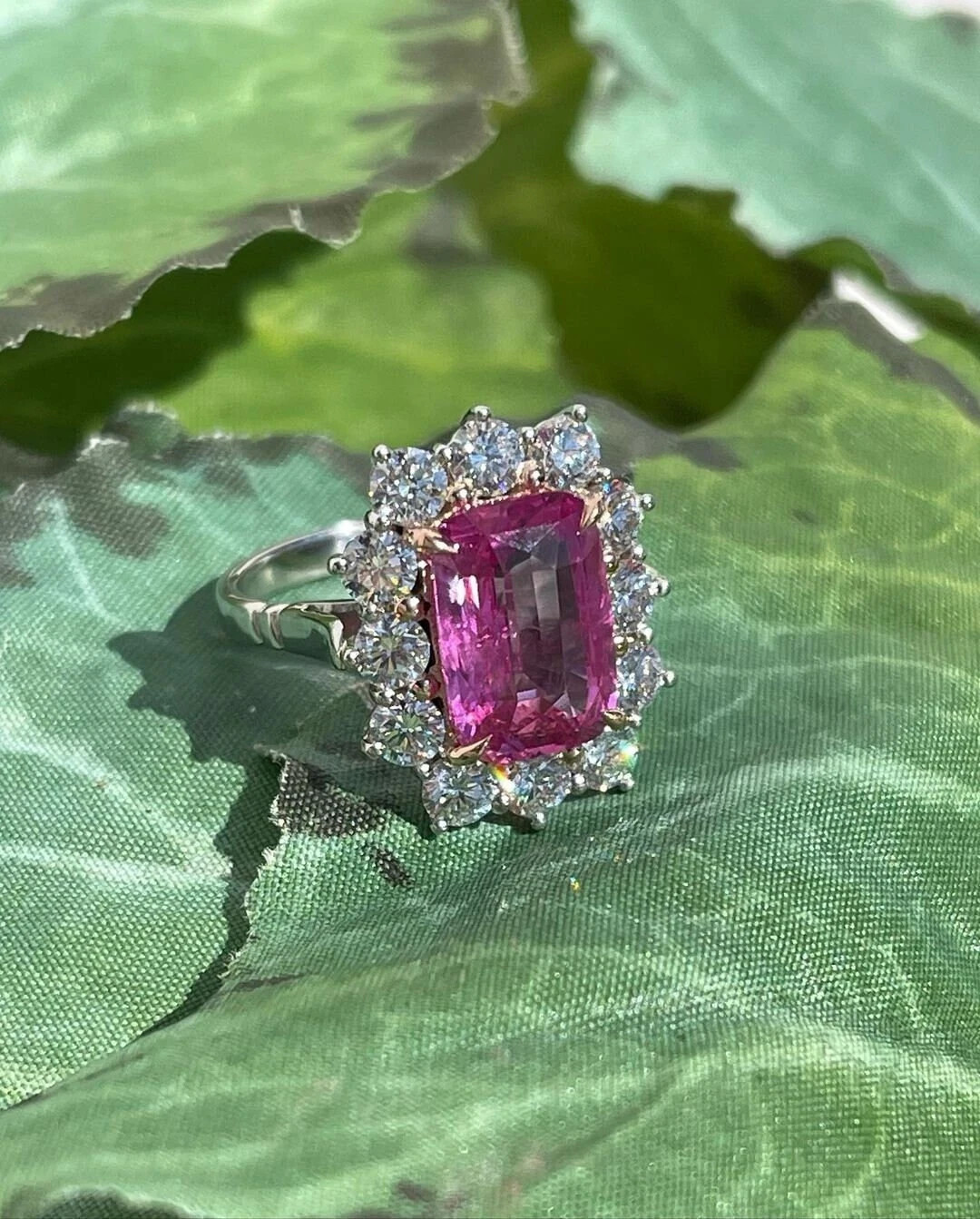 5.01 Ct Cushion Cut Natural Pink Sapphire Diamond Wedding Ring 14K White Gold 8