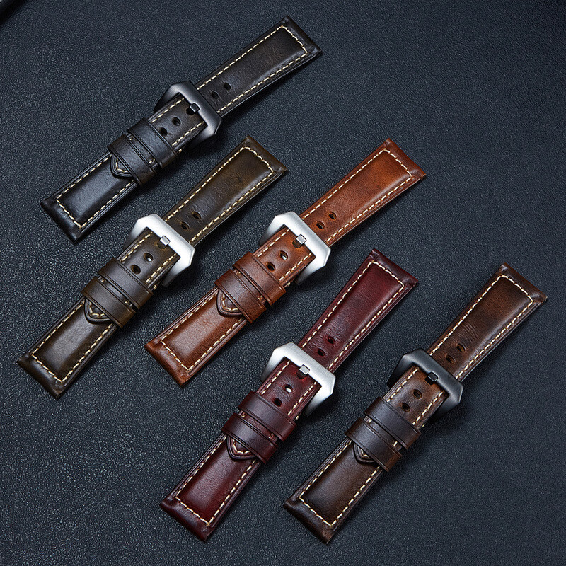 High-grade Italian Vintage Oil-waxed Genuine Leather Watch Band 20/22/24/26mm